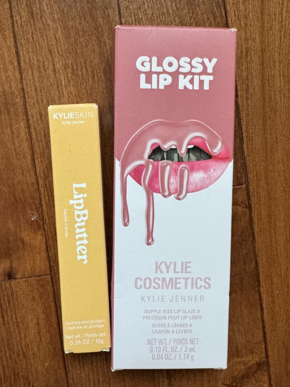 Kylie Cosmetics Glossy Lip Kit in Comes Naturally and LipButter in Peach Mango